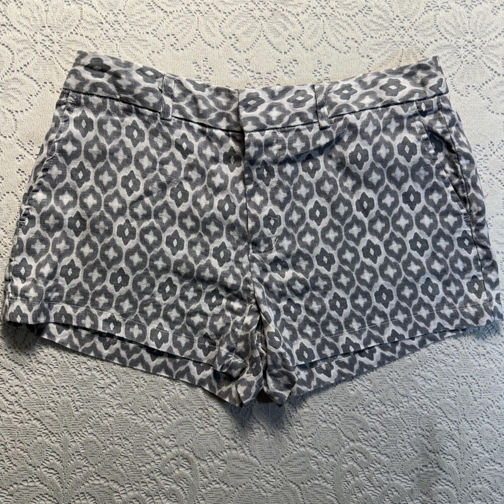 Cynthia Rowley Shorts Womens 6 Gray 100% Linen Geometric Print Chino Summer